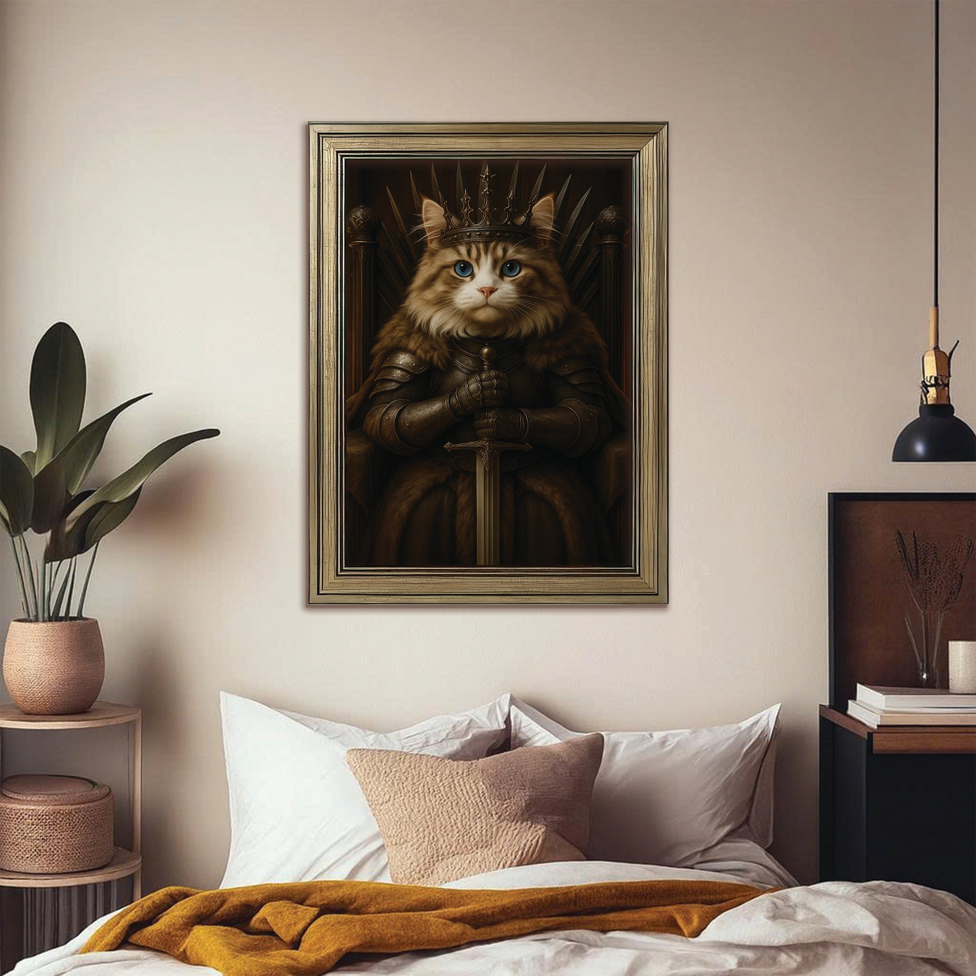 Custom Photo Cat Canvas Framed Wall Art Royal Pet Portrait