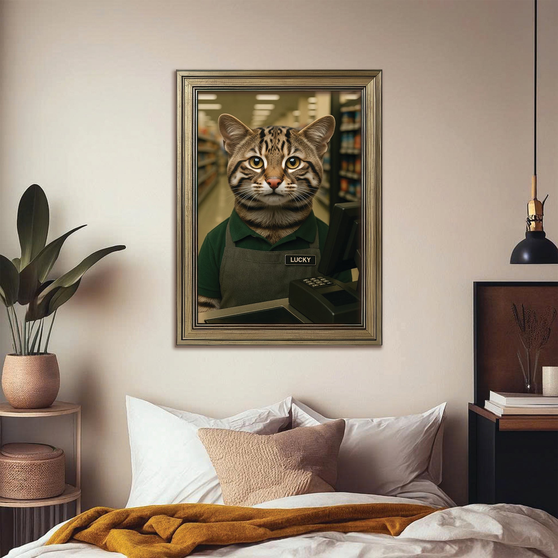 Custom Photo Cashier Cat Canvas Framed Wall Art Gift For Cat Lovers