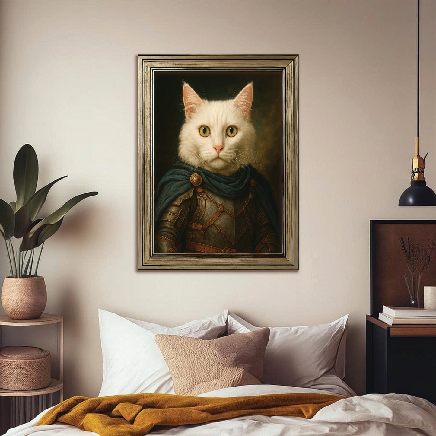 Custom Cat Photo Viking Canvas Framed Wall Art _ Gift For Cat Lovers