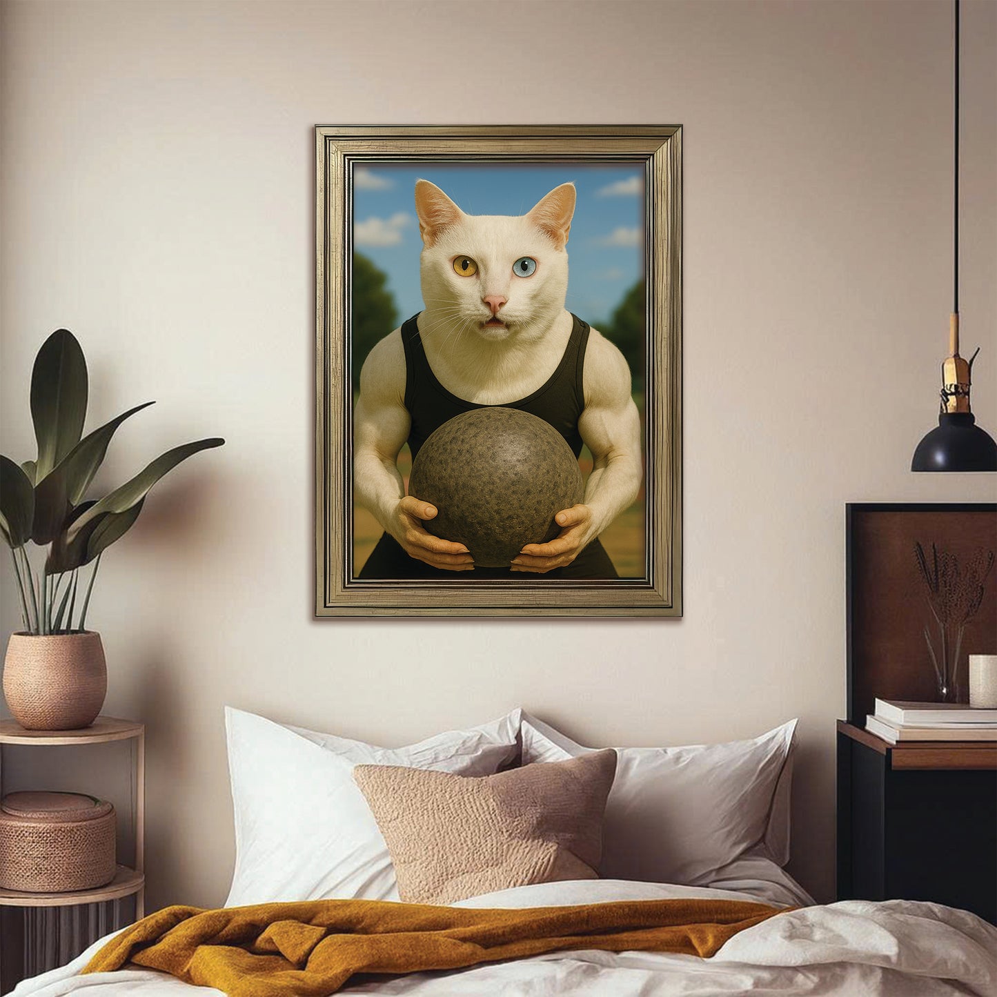 Custom Photo Strongman Cat Canvas Framed Wall Art Gift For Cat Lovers