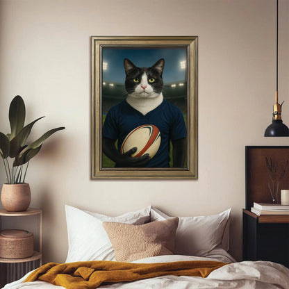 Custom Cat Rugby Sport Cat Canvas Framed Wall Art Gift For Cat Lovers