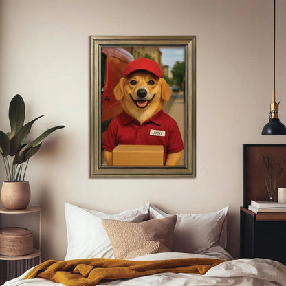 Custom Photo Courier Delivery Canvas Framed Wall Art Gift For Dog Lovers