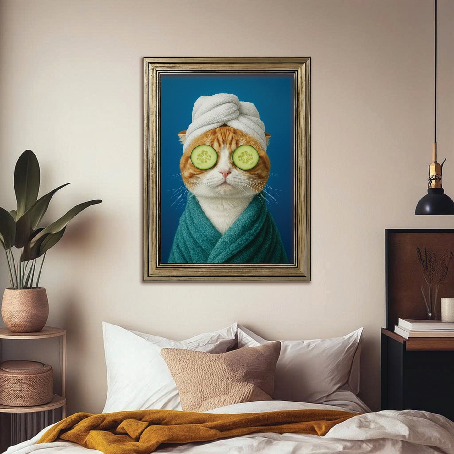 Custom Photo Cat Bathroom Style 21 Canvas Framed Wall Art Gift For Cat Lovers