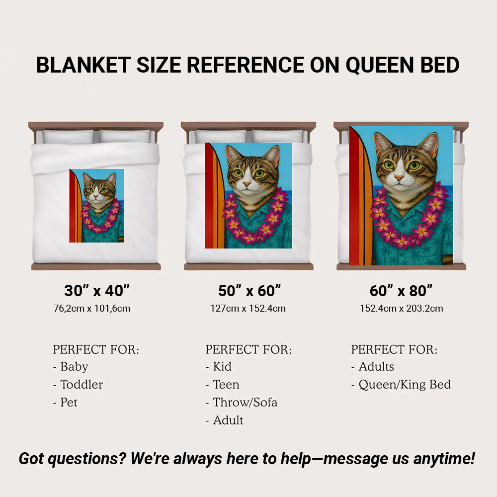 Custom Photo Surfer Cat Blanket Gift For Cat Lovers