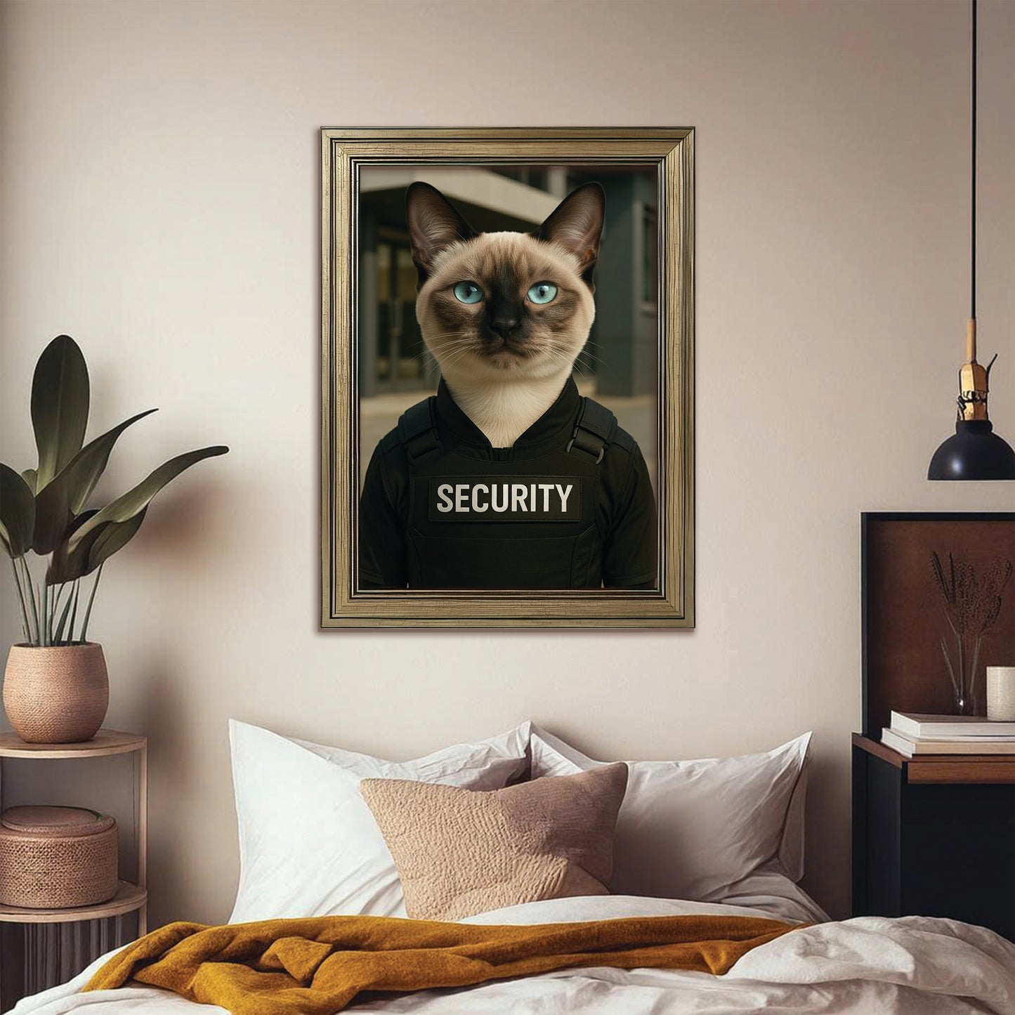 Custom Photo Security Guard Cat Canvas Framed Wall Art Gift For Cat Lovers