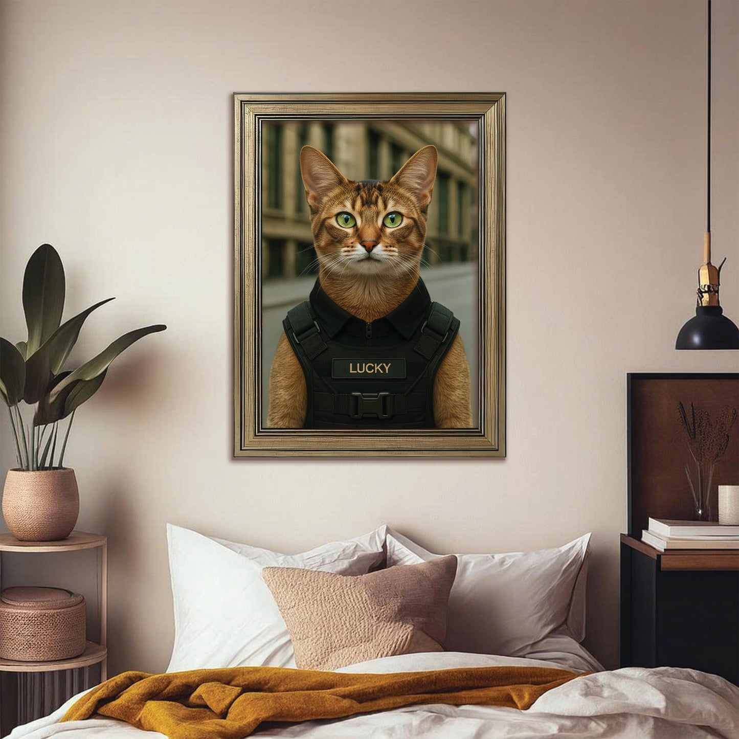 Custom Photo Tactical Cat Canvas Framed Wall Art Gift For Cat Lovers