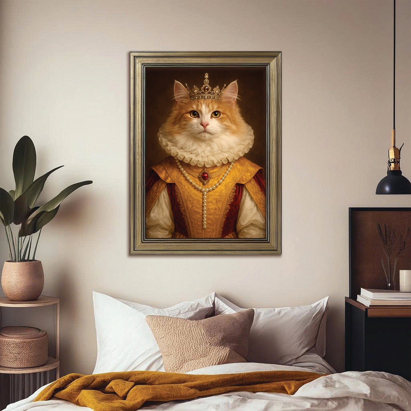 Custom Photo Cat Queen Royal Canvas Framed Wall Art Gift For Cat Lovers