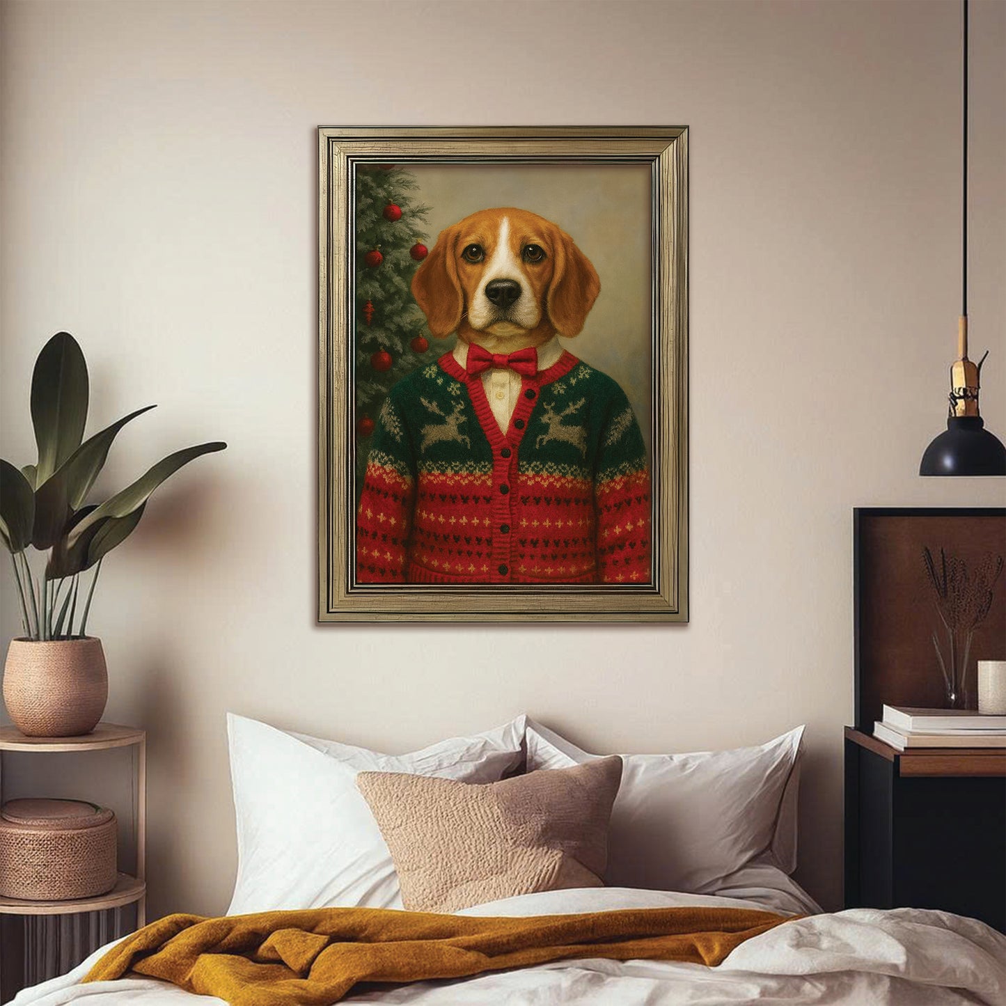 Custom Photo Christmas Dog Canvas Framed Wall Art Gift For Dog Lovers