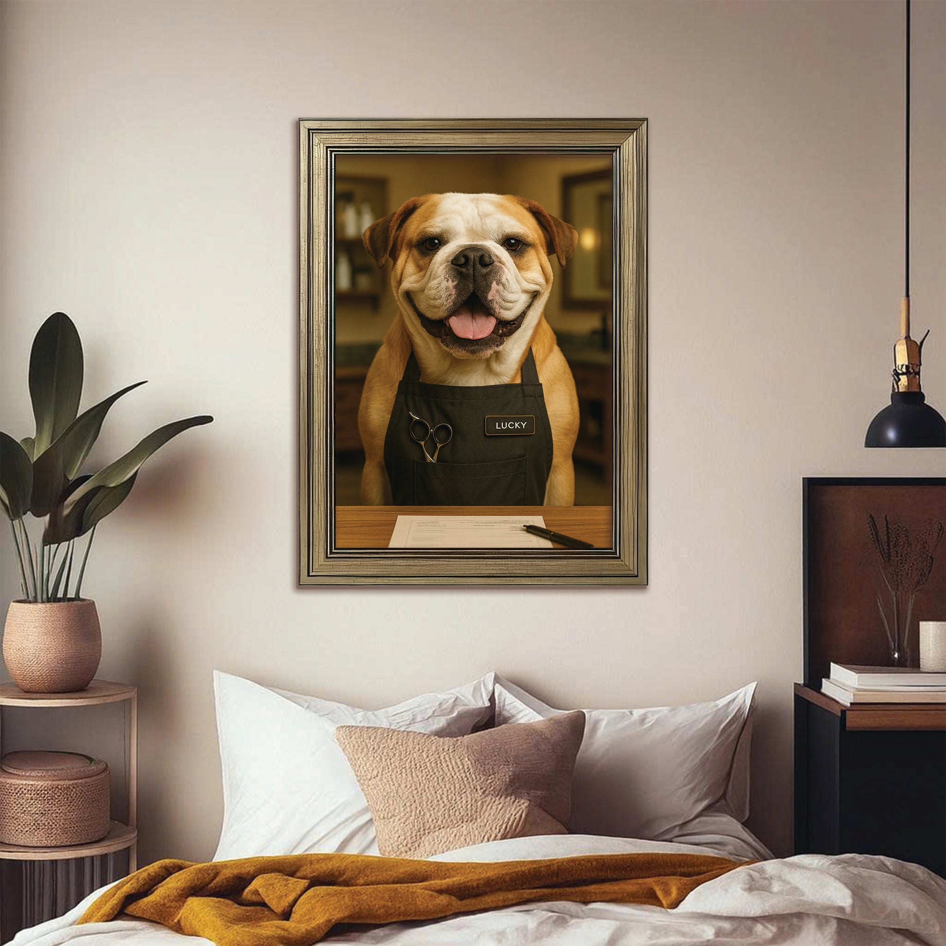 Custom Photo Groomer Dog Canvas Framed Wall Art Gift For Dog Lovers