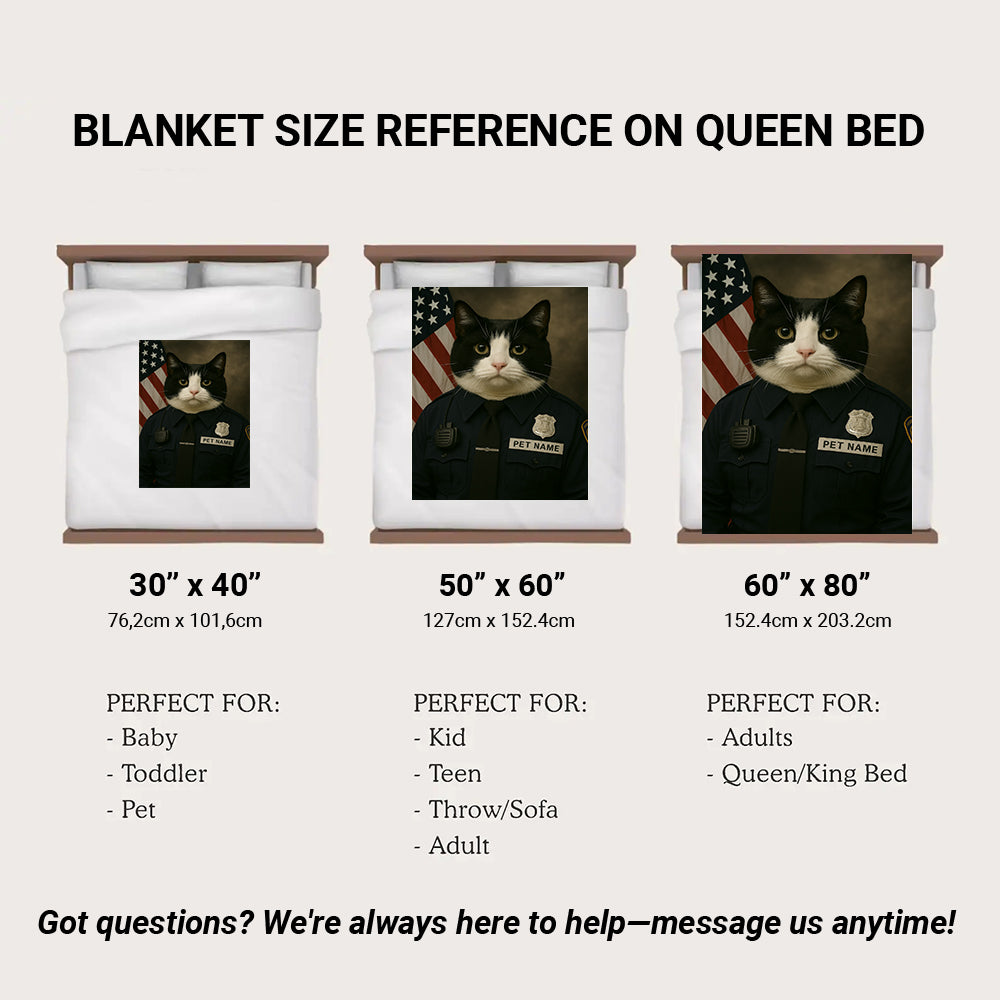 Custom Cat Photo Policeman Blanket _ Gift For Cat Lovers