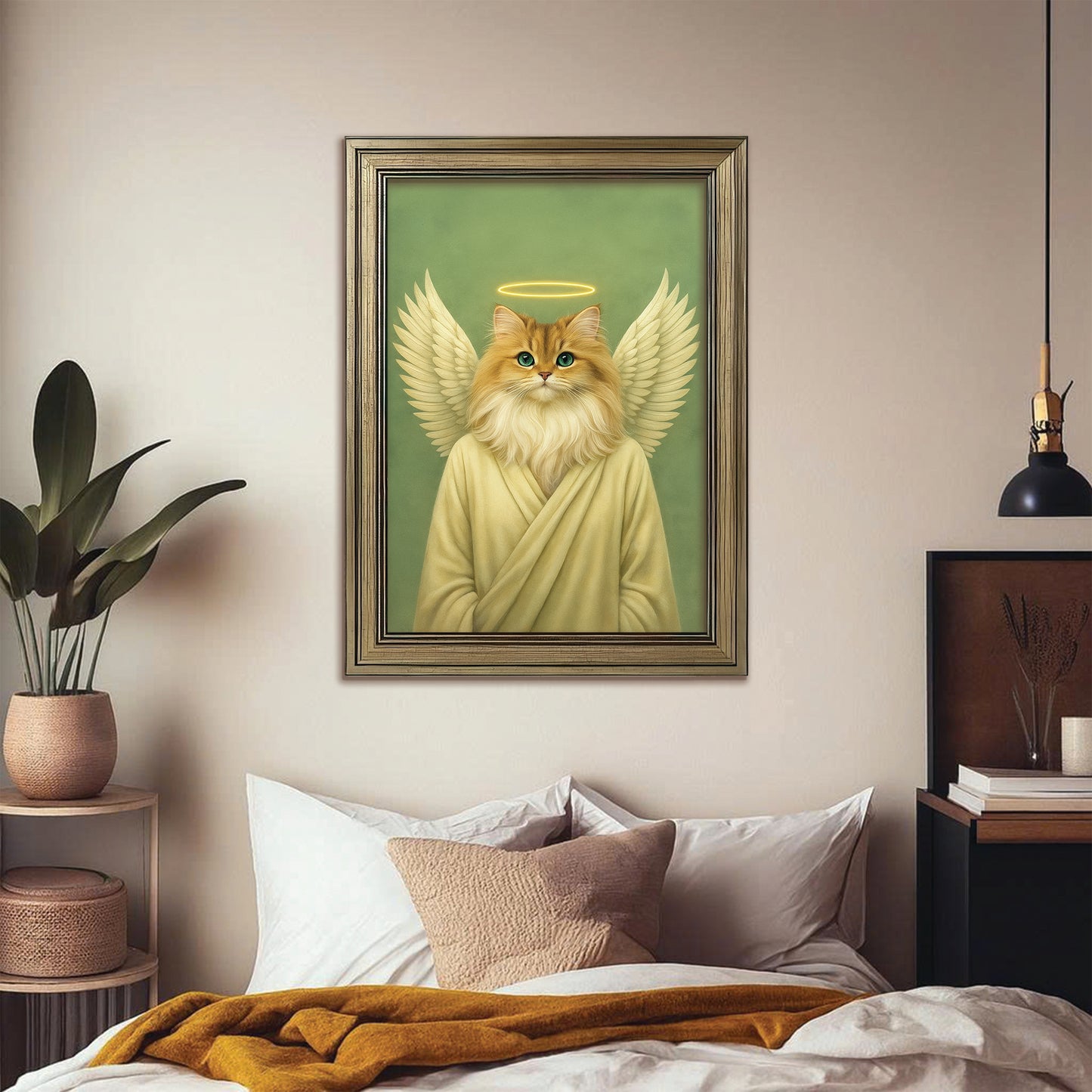 Custom Photo Angel Cat  Canvas Framed Wall Art Memorial Gift For Cat Lover