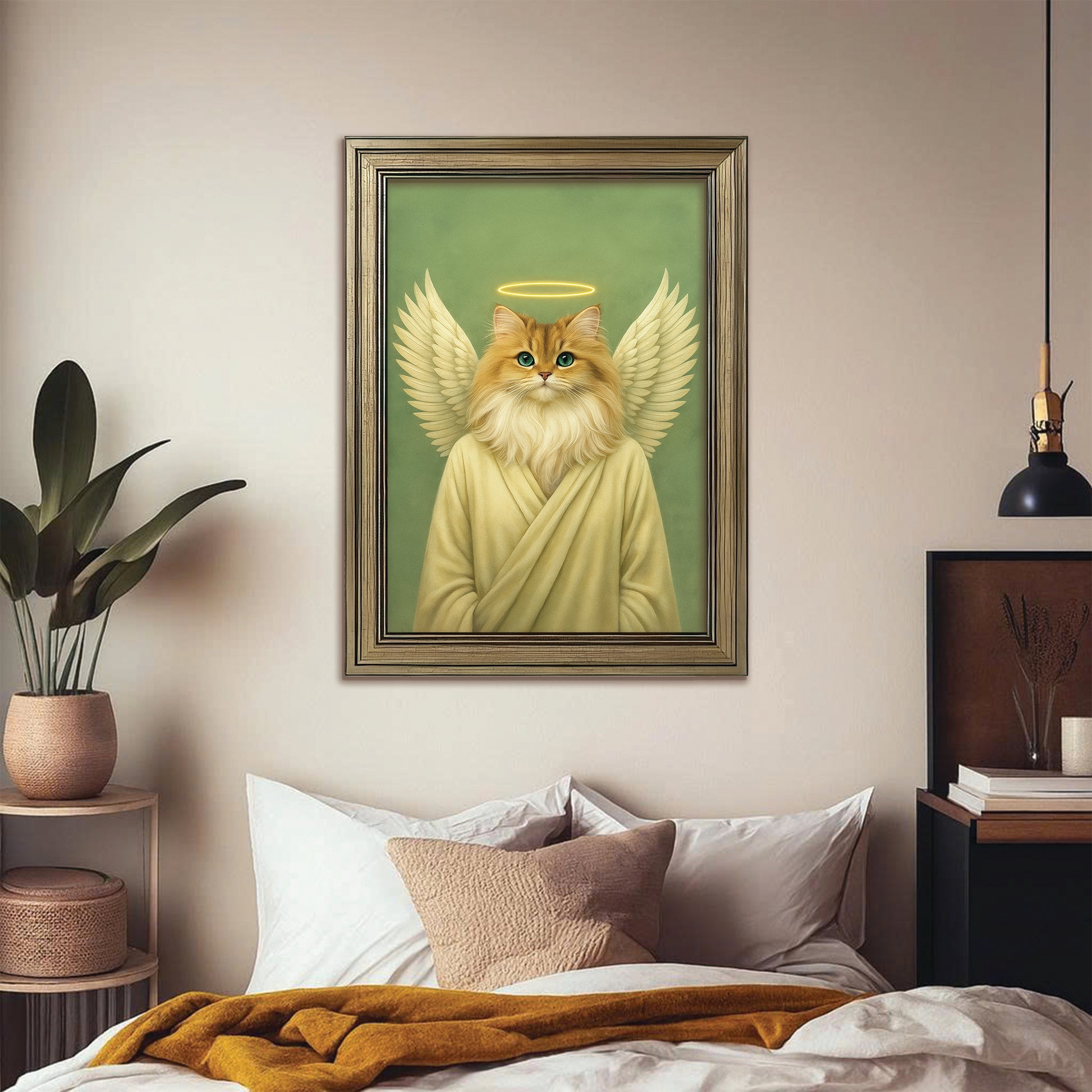 Custom Photo Angel Cat  Canvas Framed Wall Art Memorial Gift For Cat Lover