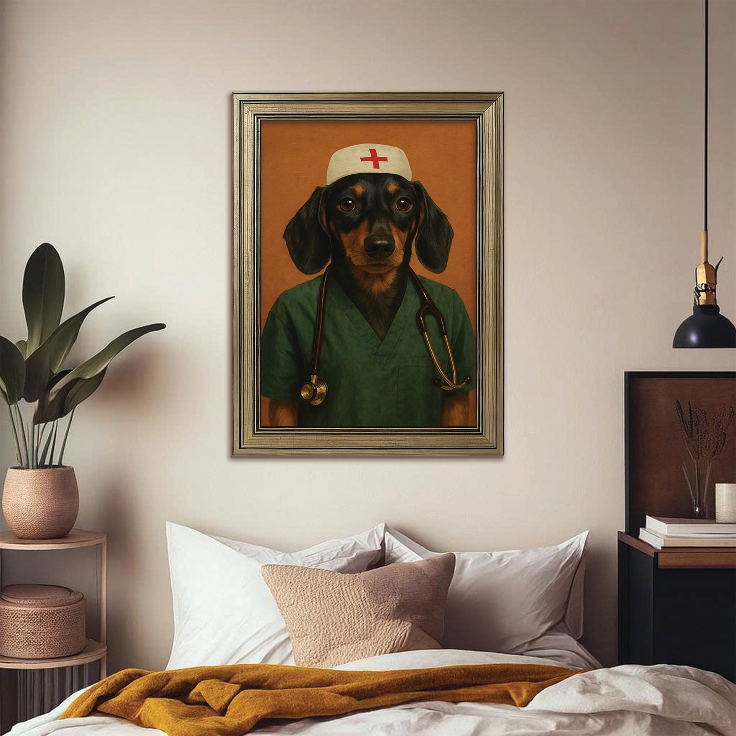 Custom Photo Nurse Dog Canvas Framed Wall Art Gift For Dog Lovers