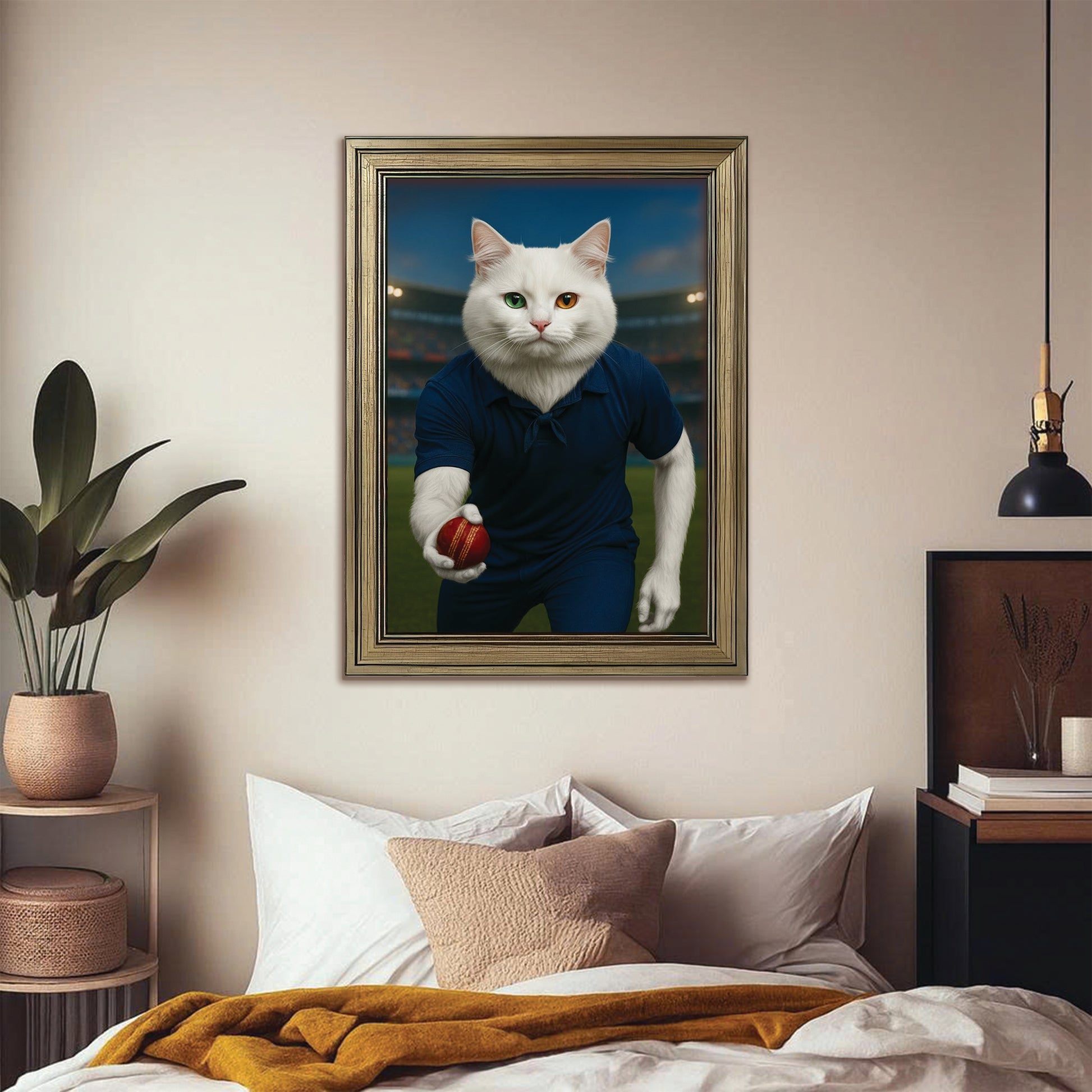 Custom Photo Bowler Cat Canvas Framed Wall Art Gift For Cat Lovers