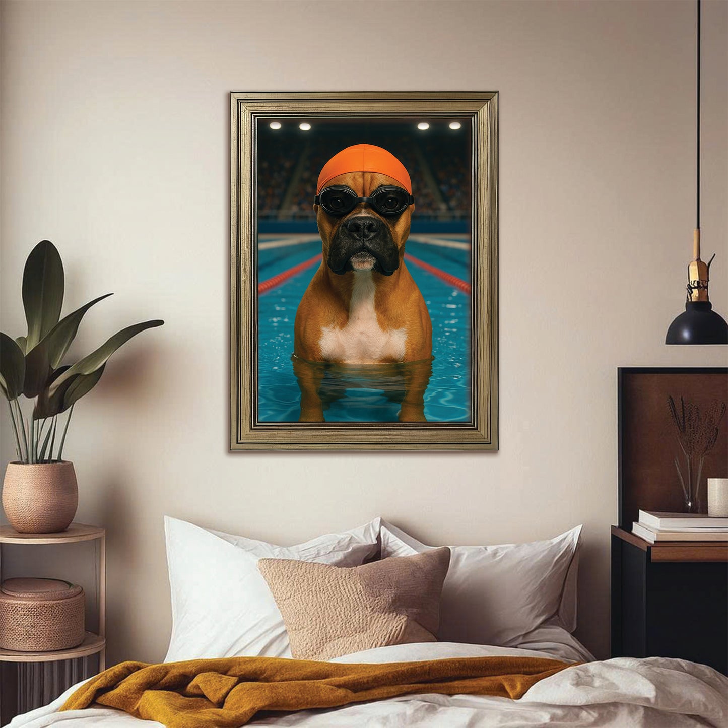 Custom Photo Swimmer  2 Dog Canvas Framed Wall Art Gift For Dog Lovers