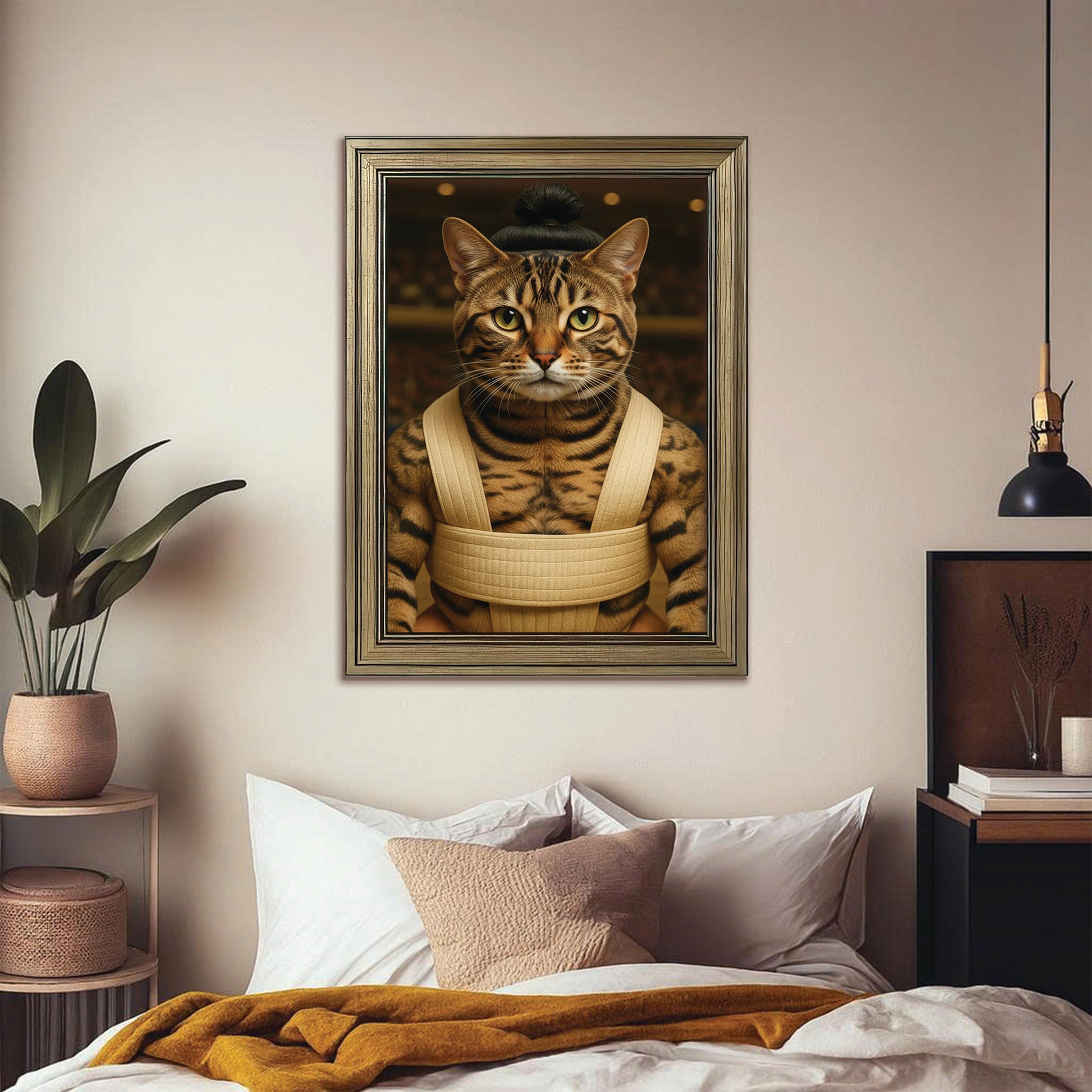 Custom Photo Sumo Cat Canvas Framed Wall Art Gift For Cat Lovers