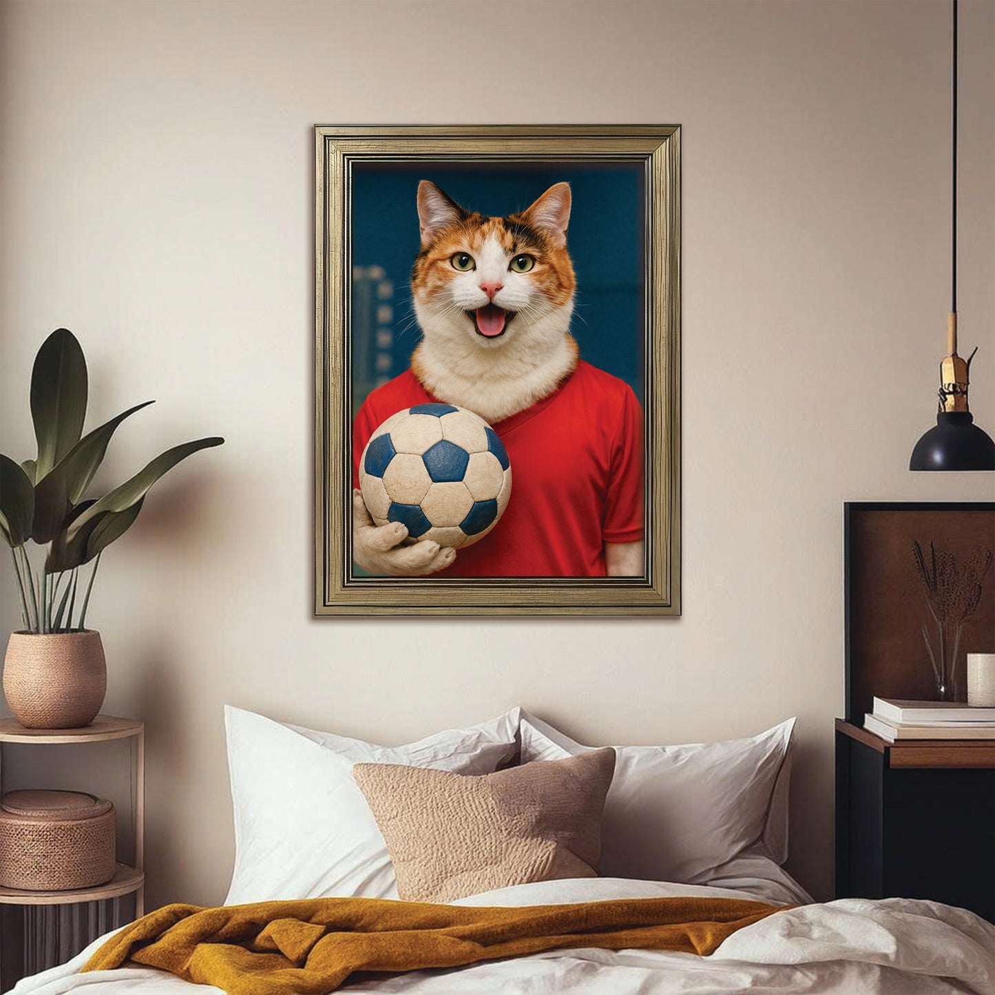 Custom Photo Handball Cat Canvas Framed Wall Art 