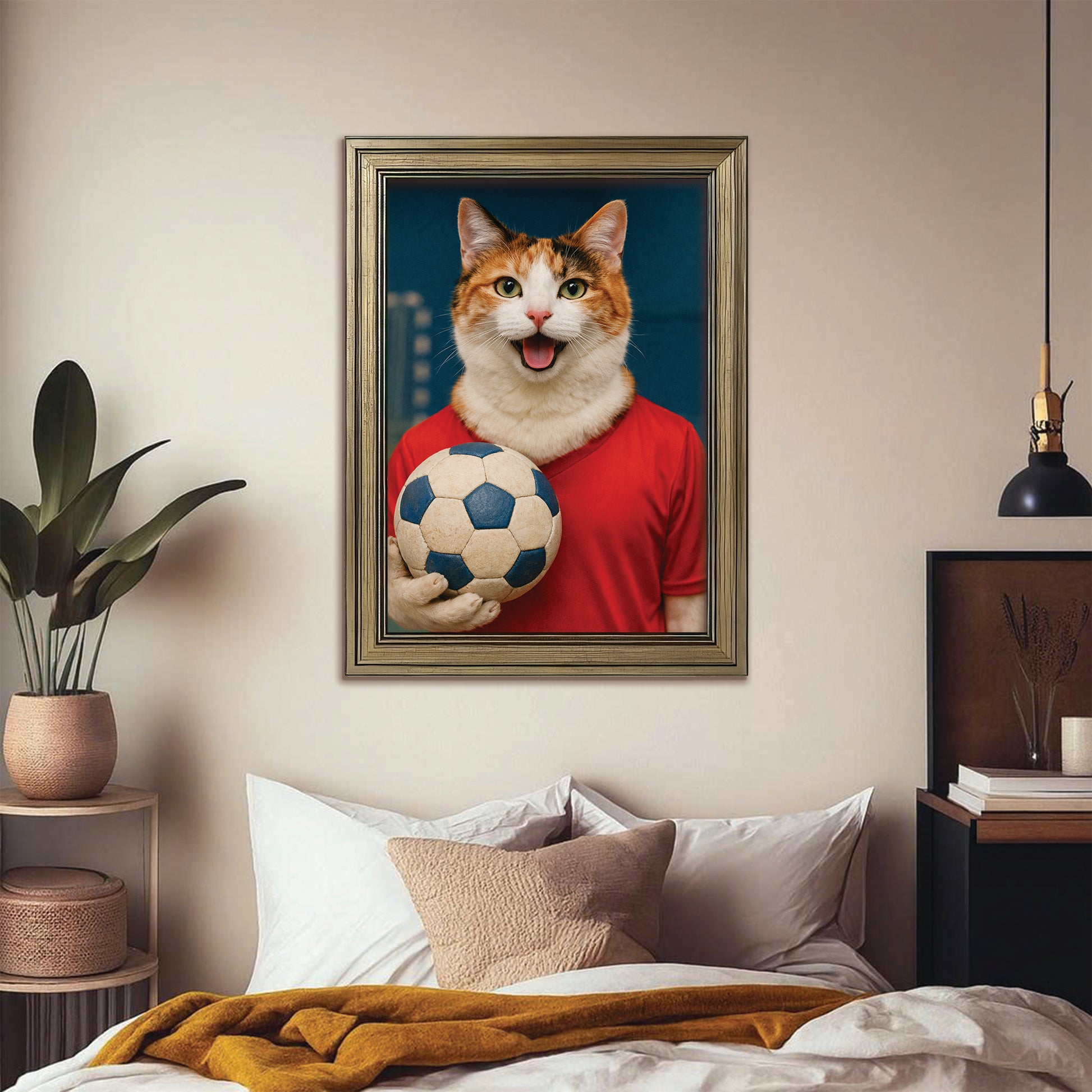 Custom Photo Handball Cat Canvas Framed Wall Art 