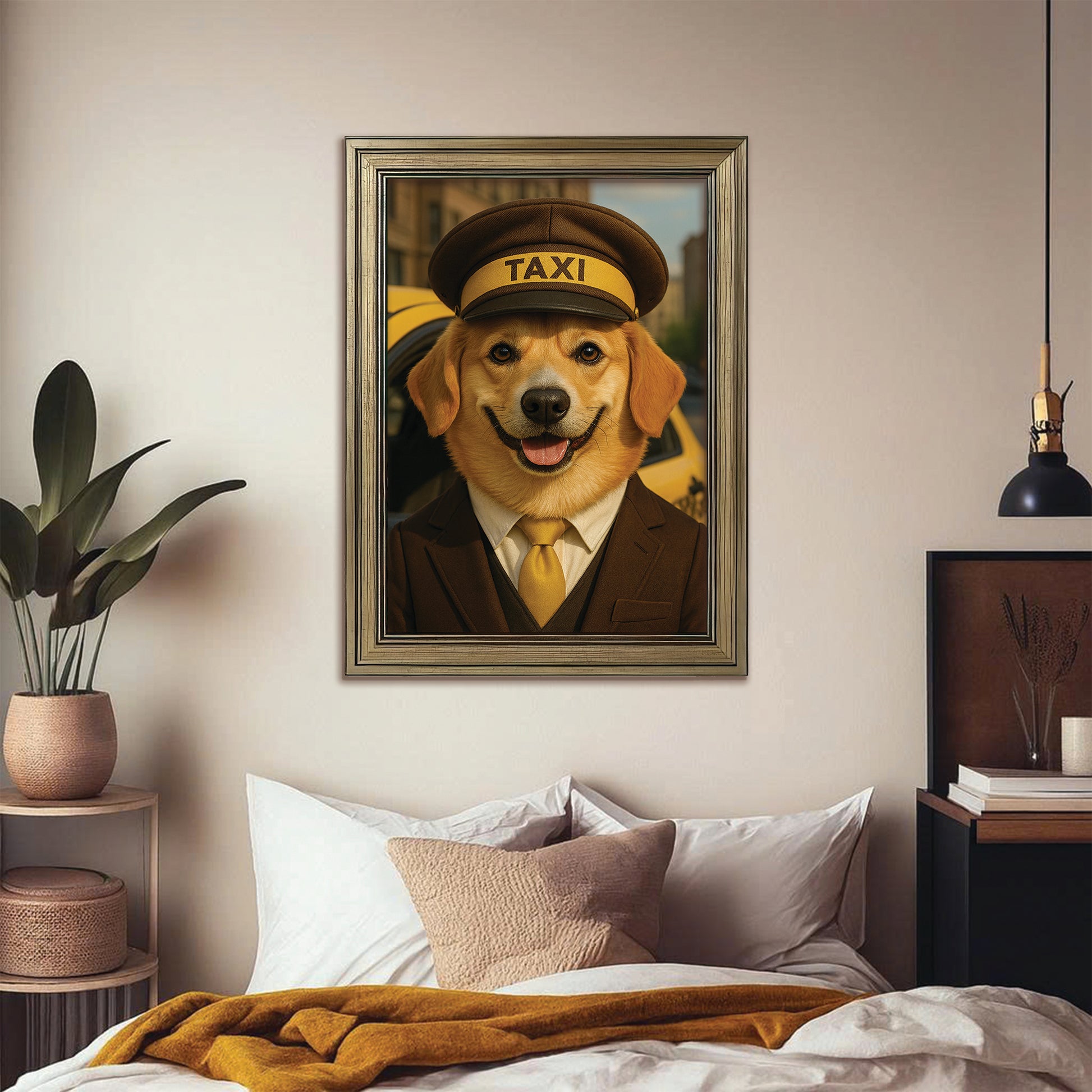 Custom Photo Taxi Driver Dog Canvas Framed Wall Art Gift For Dog Lovers