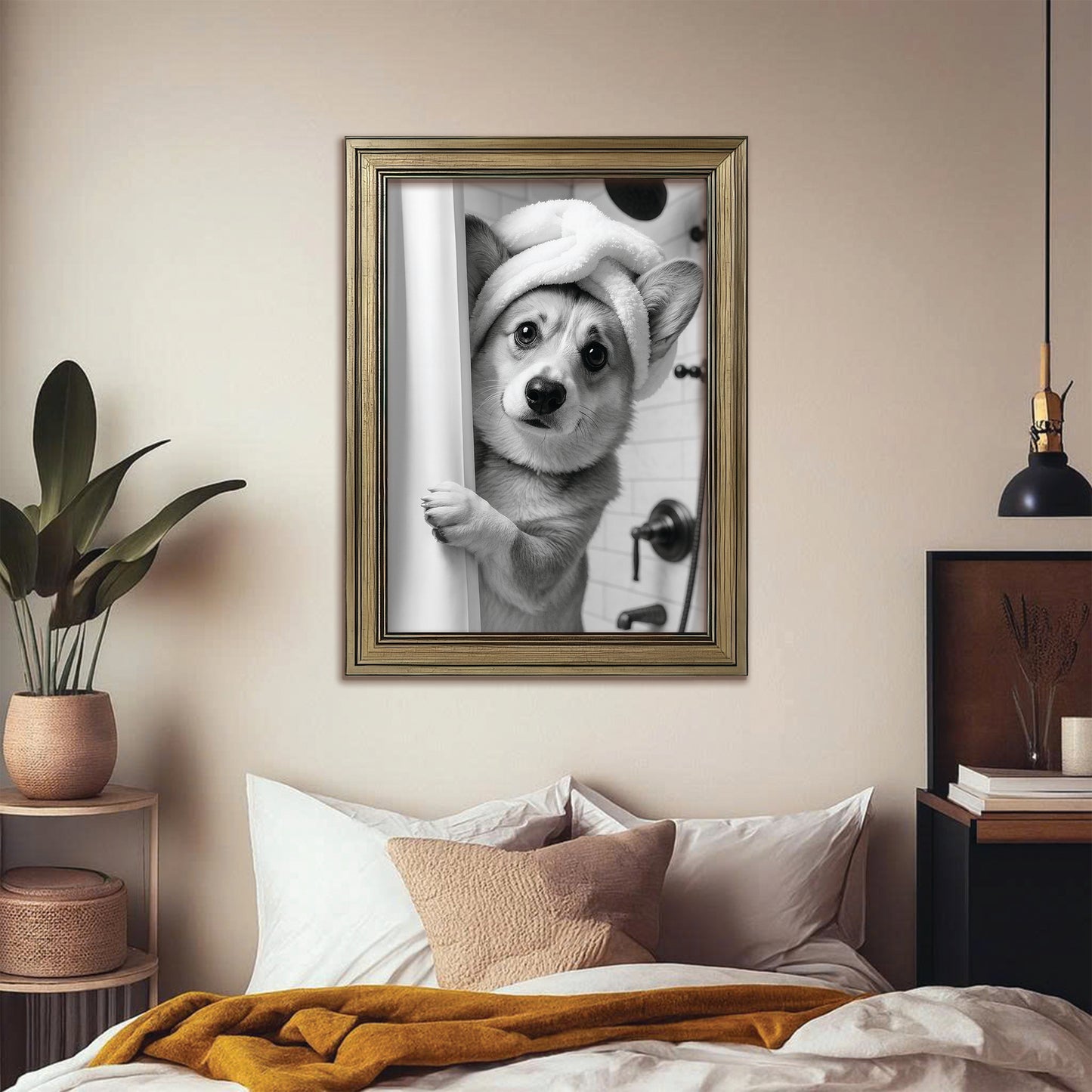 Custom Photo Dog Bathroom Canvas Framed Wall Art Gift For Dog Lovers