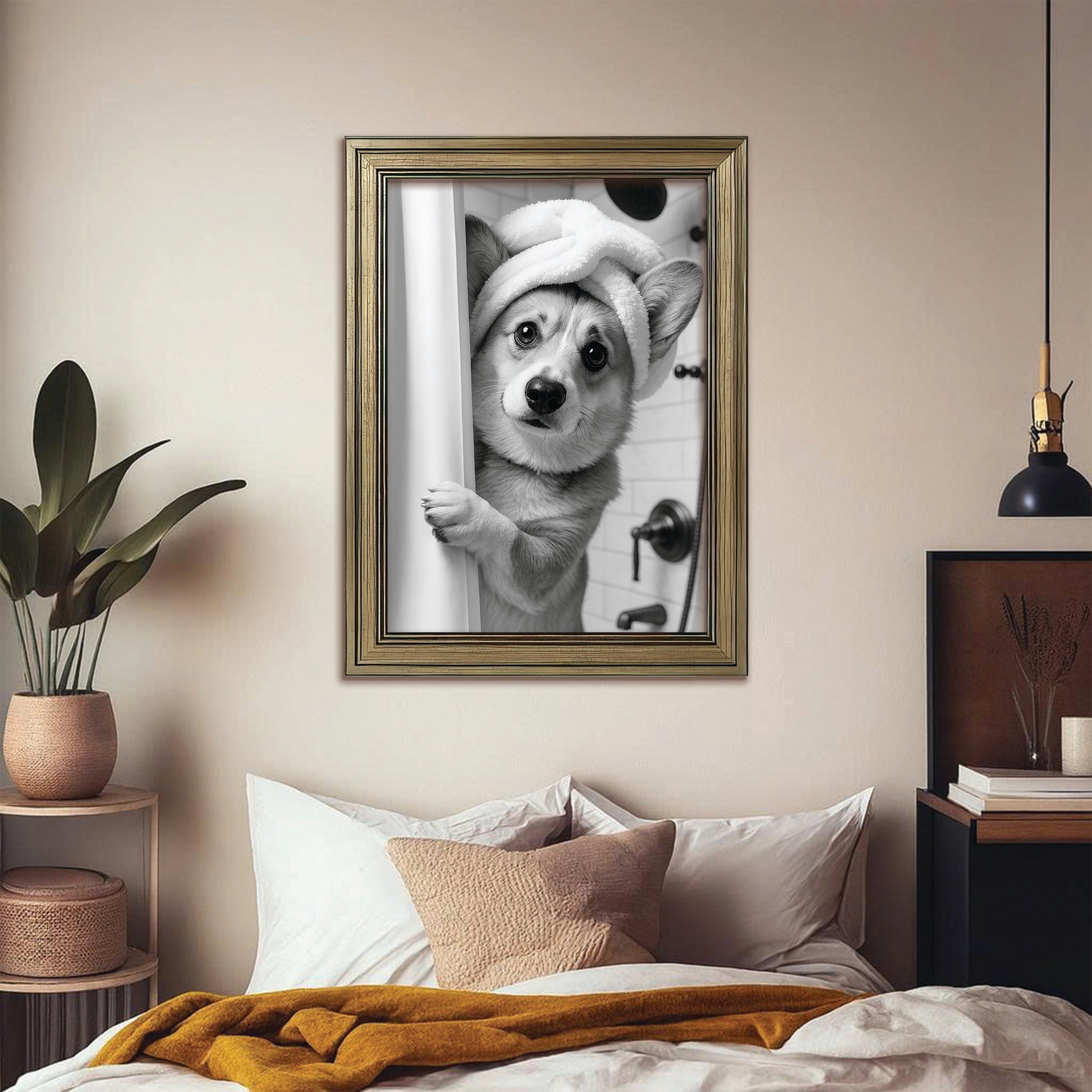 Custom Photo Dog Bathroom Canvas Framed Wall Art Gift For Dog Lovers