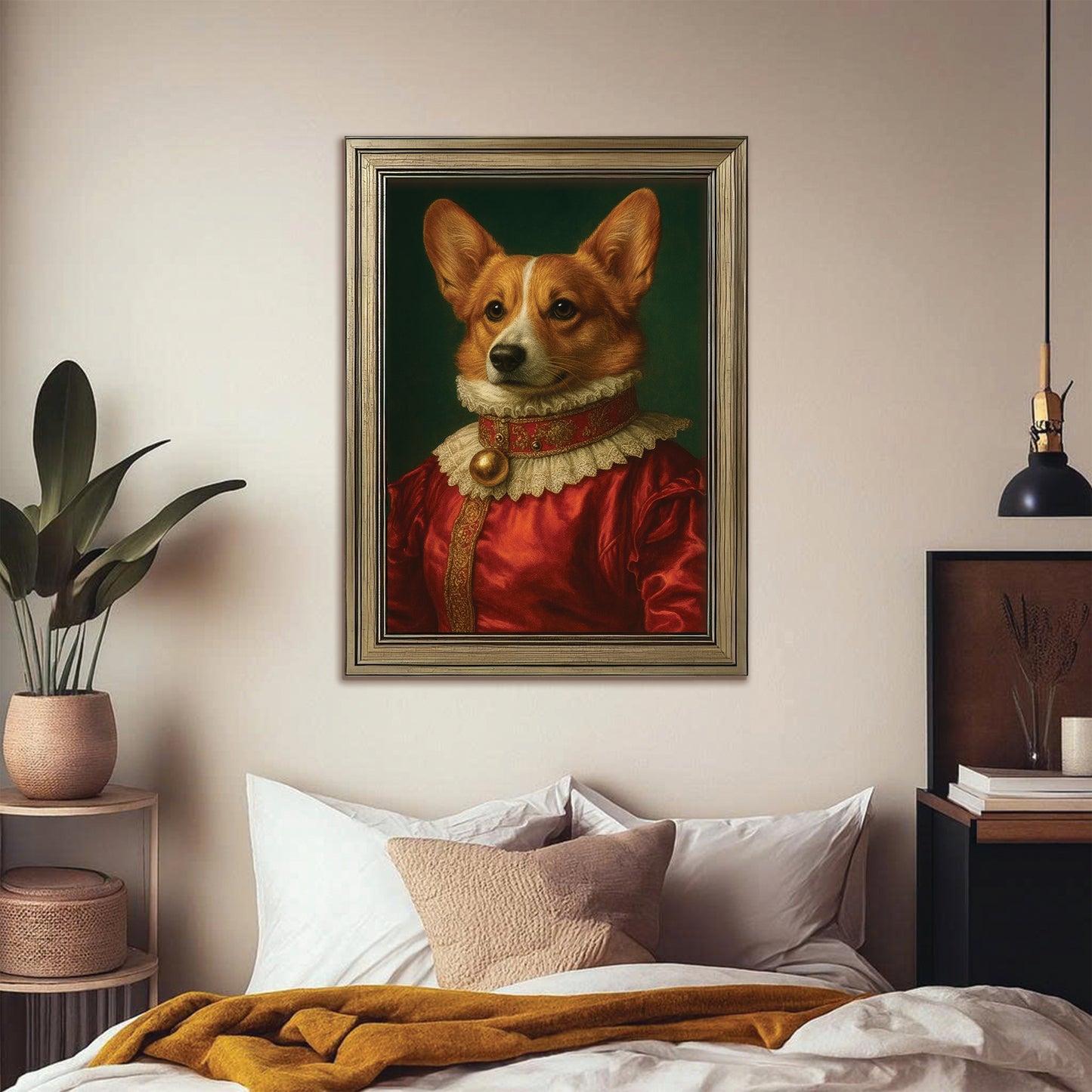Custom Photo Dog Potrait Royal Canvas Framed Wall Art Gift For Dog Lovers