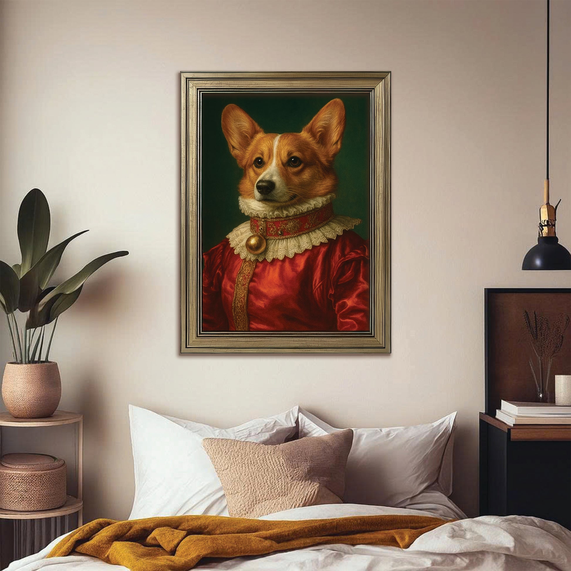 Custom Photo Dog Potrait Royal Canvas Framed Wall Art Gift For Dog Lovers