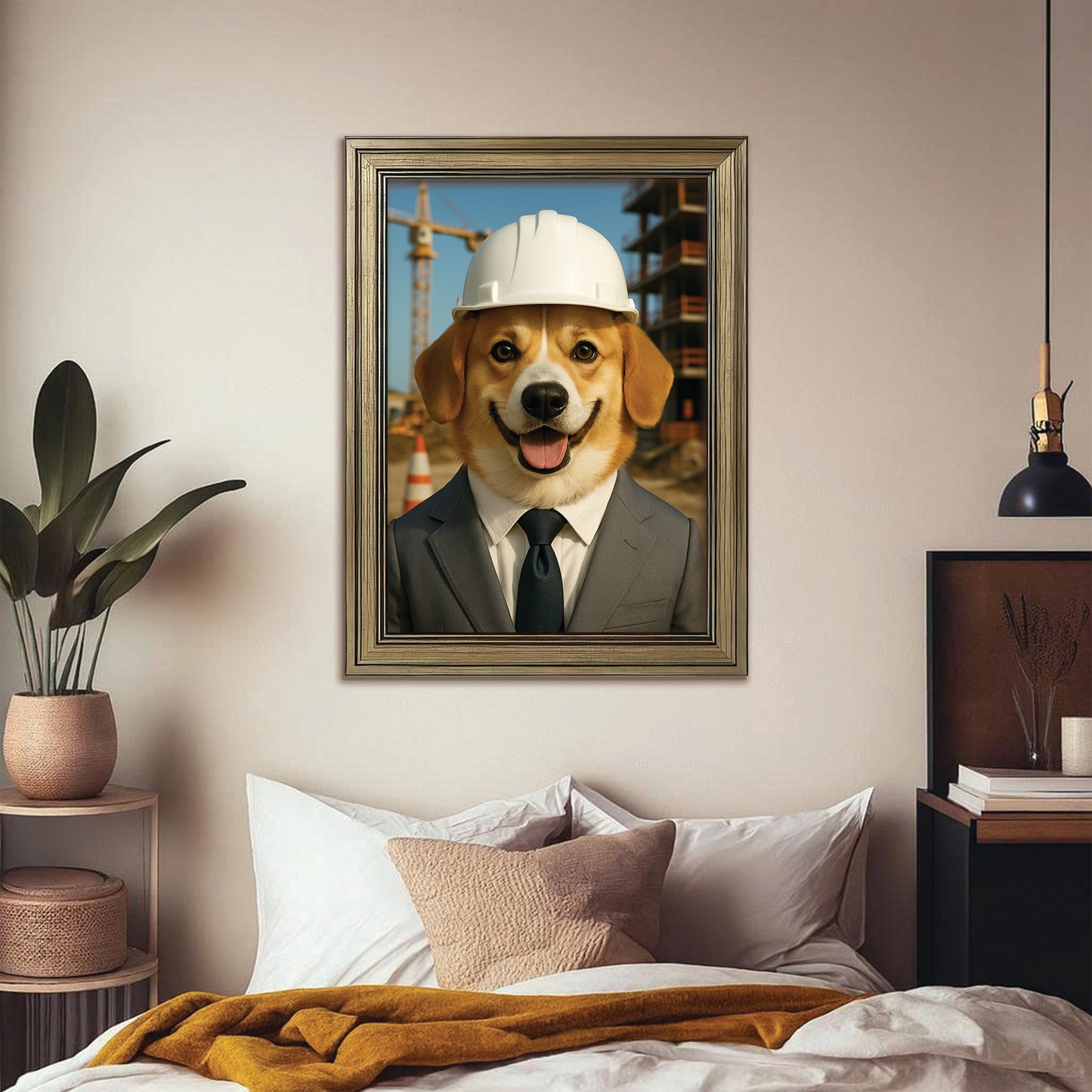 Custom Photo Engineer Construction Dog Canvas Framed Wall Art Gift For Dog Lovers