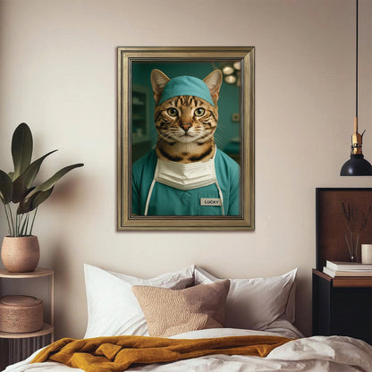 Custom Photo Surgeon Cat Canvas Framed Wall Art Gift For Cat Lovers