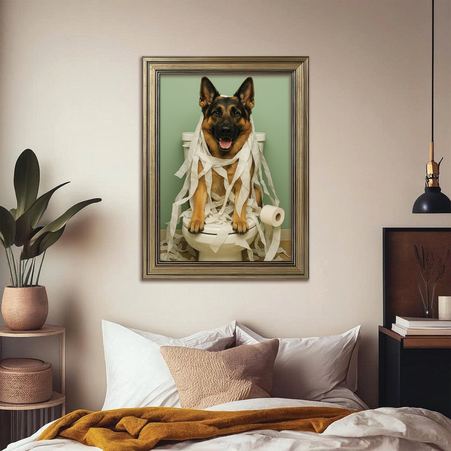 Custom Photo Dog Bathroom Style 26 Canvas Framed Wall Art Gift For Dog Lovers