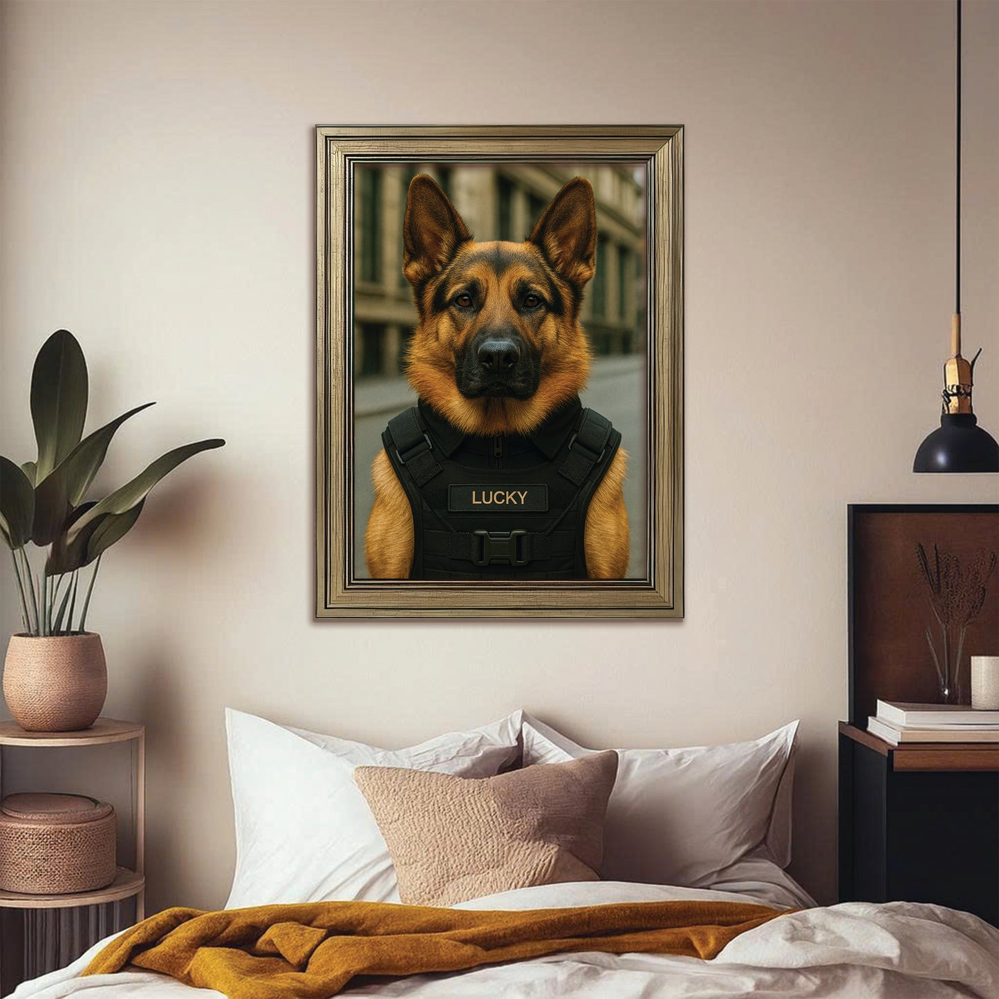 Custom Photo Tactical Dog Canvas Framed Wall Art Gift For Dog Lovers
