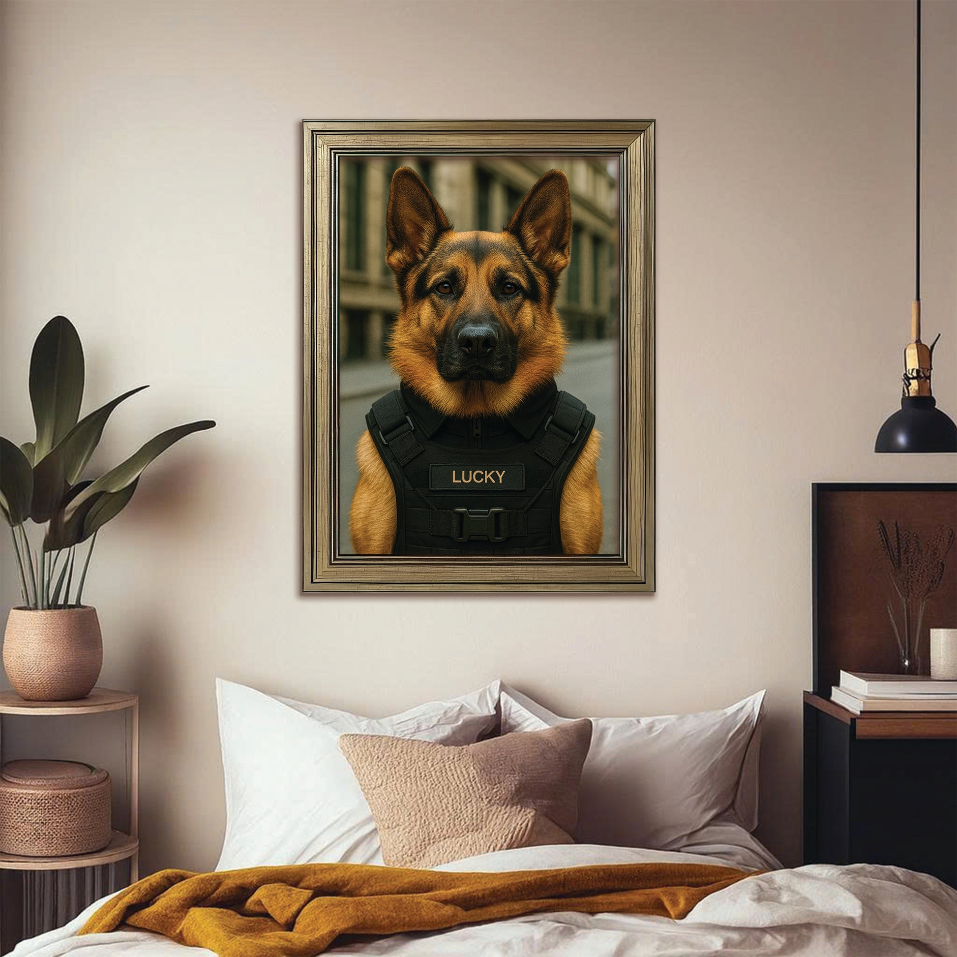 Custom Photo Tactical Dog Canvas Framed Wall Art Gift For Dog Lovers