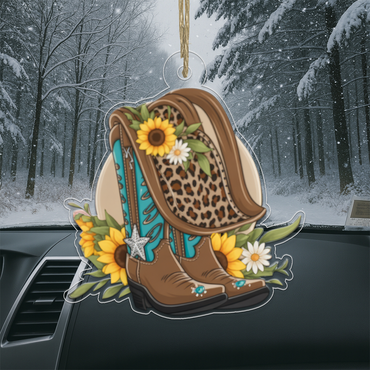 Custom Name Cowboy Boots And Hat Acrylic Ornament Christmas Gift