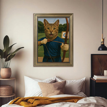 Custom Photo Archery Cat Canvas Framed Wall Art Gift For Cat Lovers