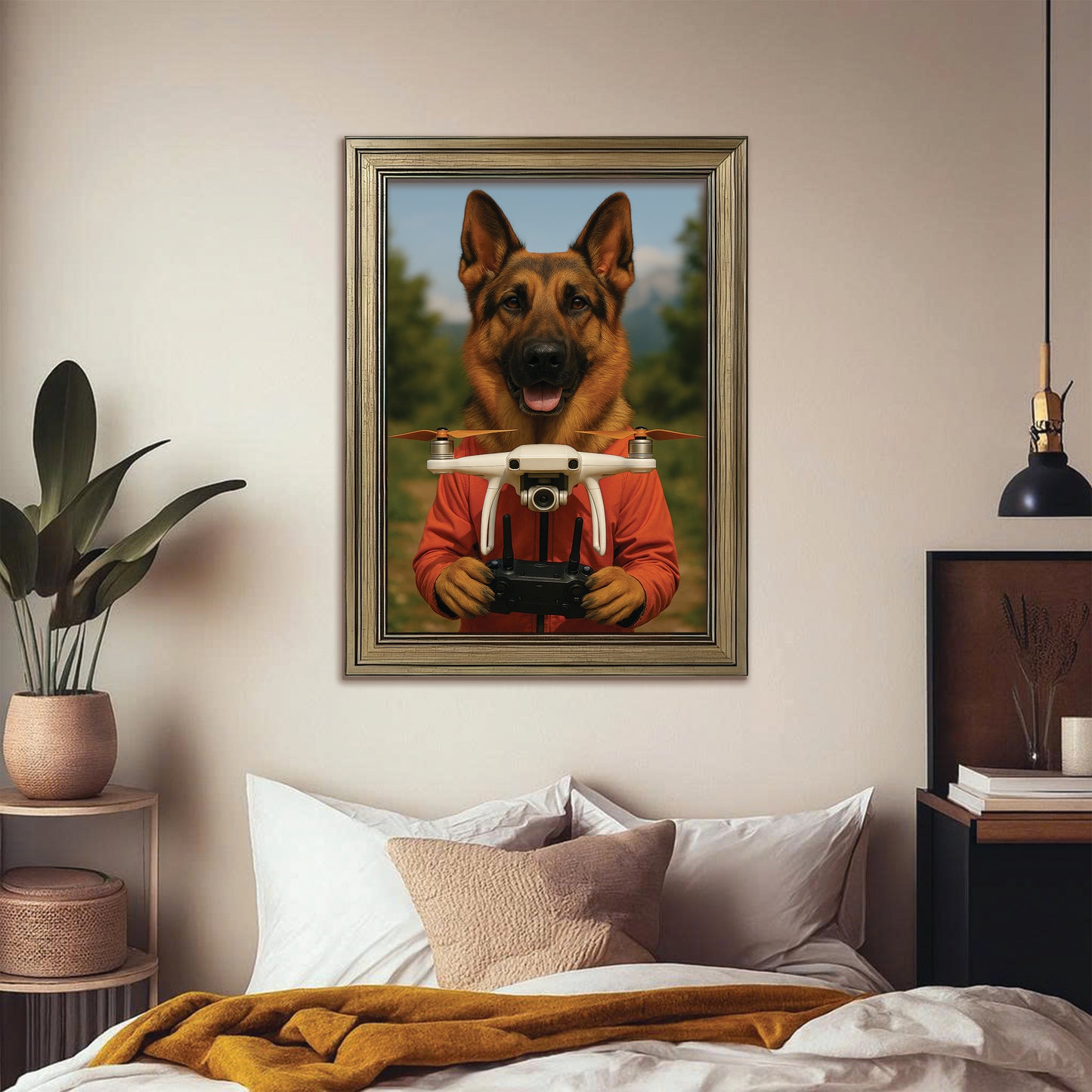Custom Photo Drone Pilot Dog Canvas Framed Wall Art Gift For Dog Lovers