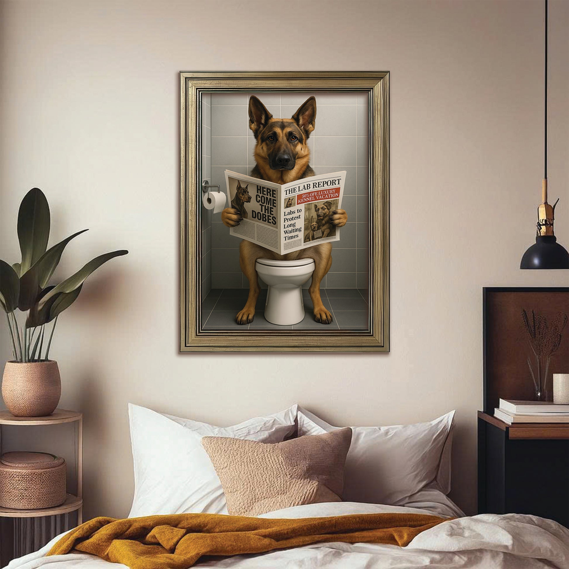 Custom Photo Dog Bathroom Canvas Framed Wall Art Style 03 Gift For Dog Lovers