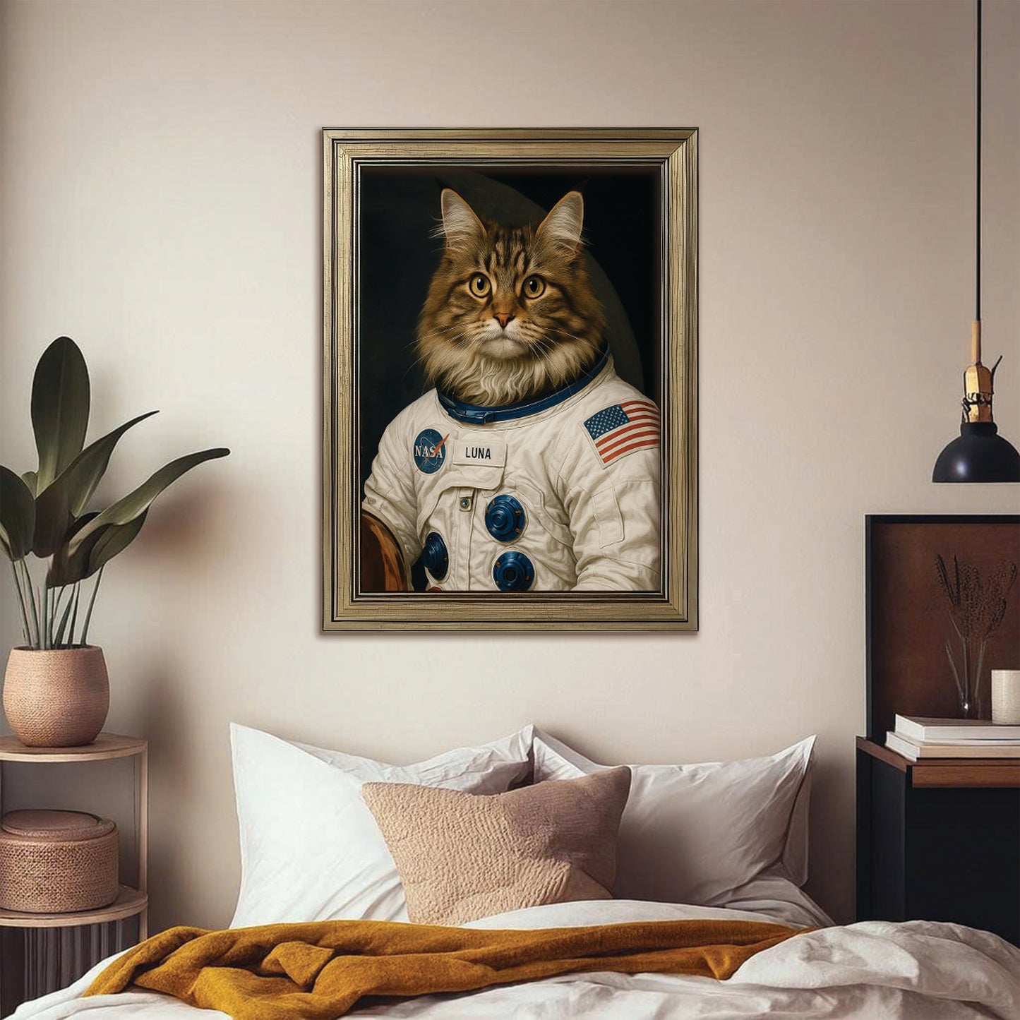 Custom Photo Cat Astronaut Canvas Framed Wall Art _ Gift For Cat Lovers