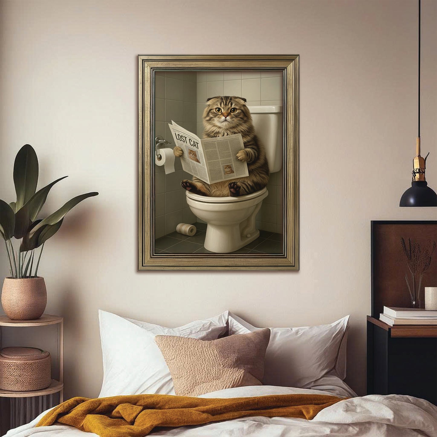Custom Photo Bathroom Cat Canvas Framed Wall Art Gift For Cat Lovers