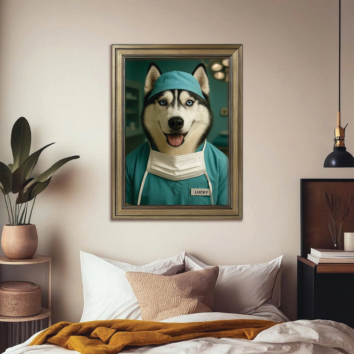 Custom Photo Surgeon Dog Canvas Framed Wall Art Gift For Dog Lovers