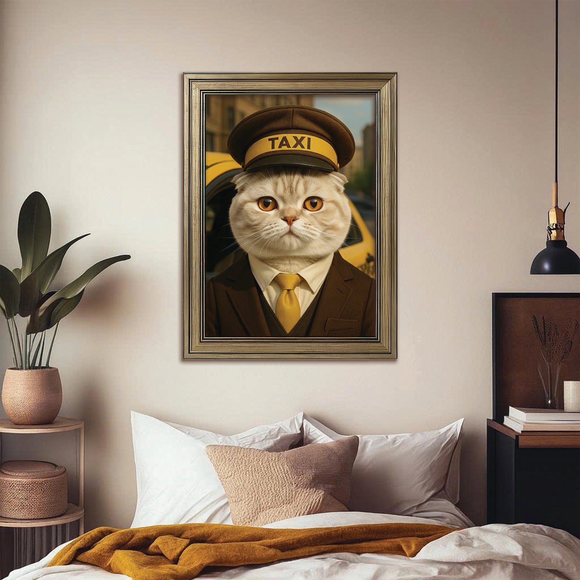 Custom Photo Taxi Driver Cat Canvas Framed Wall Art Gift For Cat Lovers