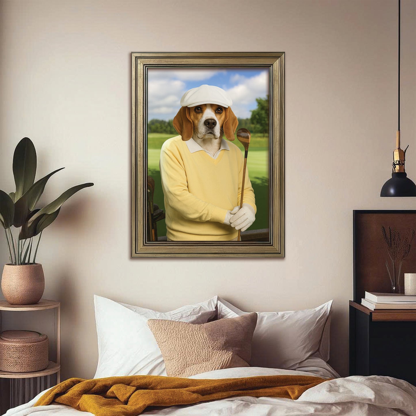 Custom Photo Golfer Dog Canvas Framed Wall Art Gift For Dog Lovers