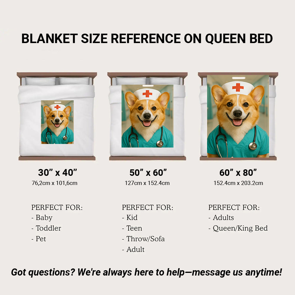 Custom Photo Nurse Dog BlanketGift For Dog Lovers