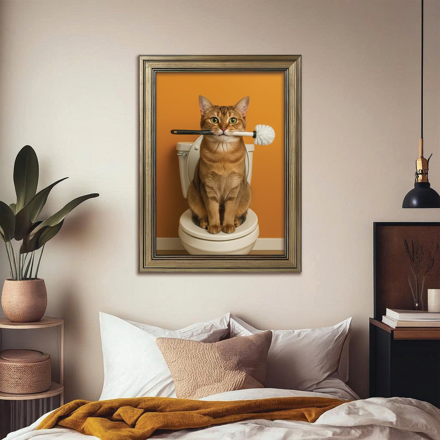 Custom Photo Cat Bathroom Style 31 Canvas Framed Wall Art Gift For Cat Lovers