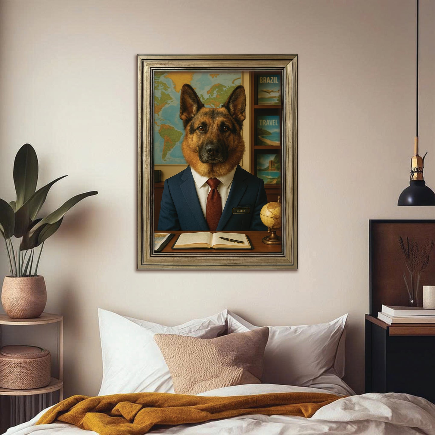 Custom Photo Travel Agent Dog Canvas Framed Wall Art Gift For Dog Lovers