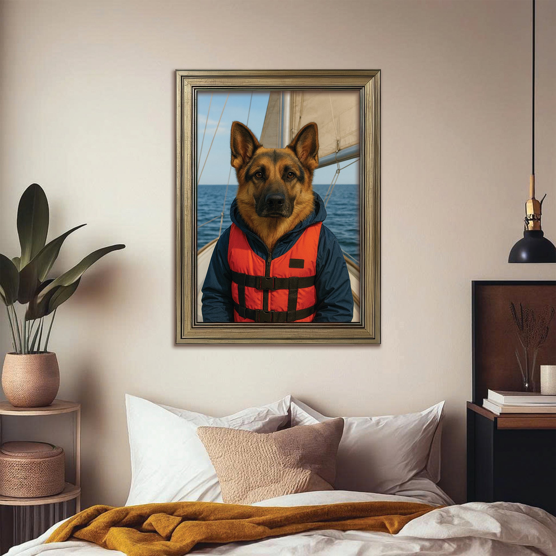 Custom Photo Sailor Dog Canvas Framed Wall Art Gift For Dog Lovers