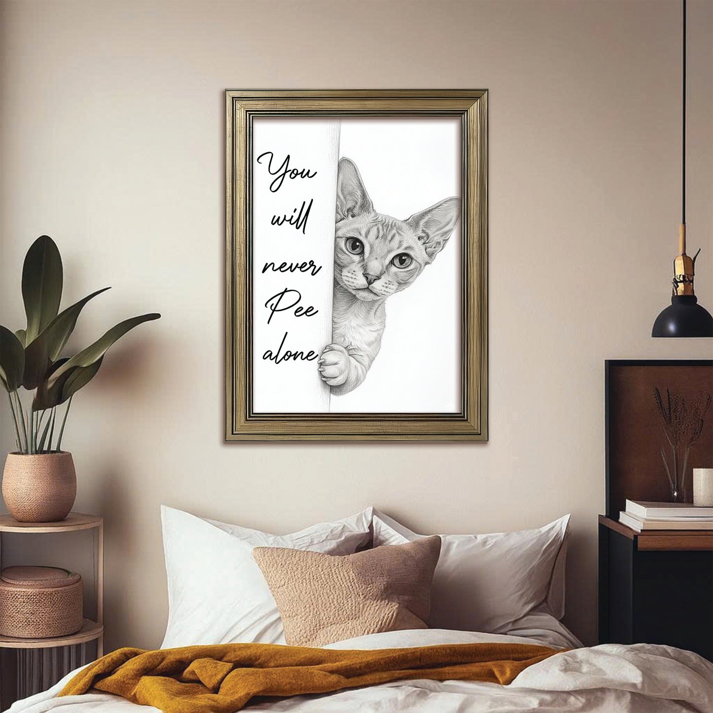 Custom Photo Cat Breed Bathroom Canvas Framed Wall Art Gift For Cat Lovers