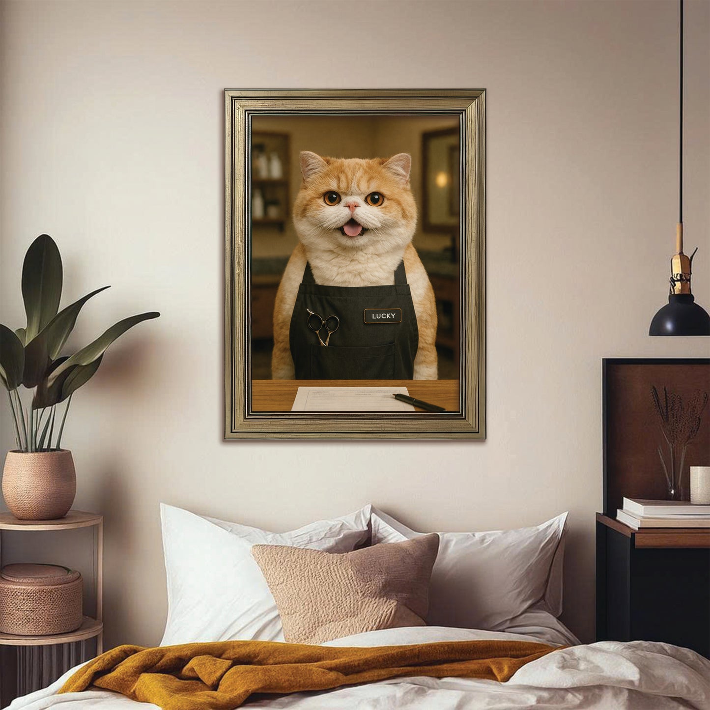 Custom Photo Groomer Cat Canvas Framed Wall Art  Gift For Cat Lovers