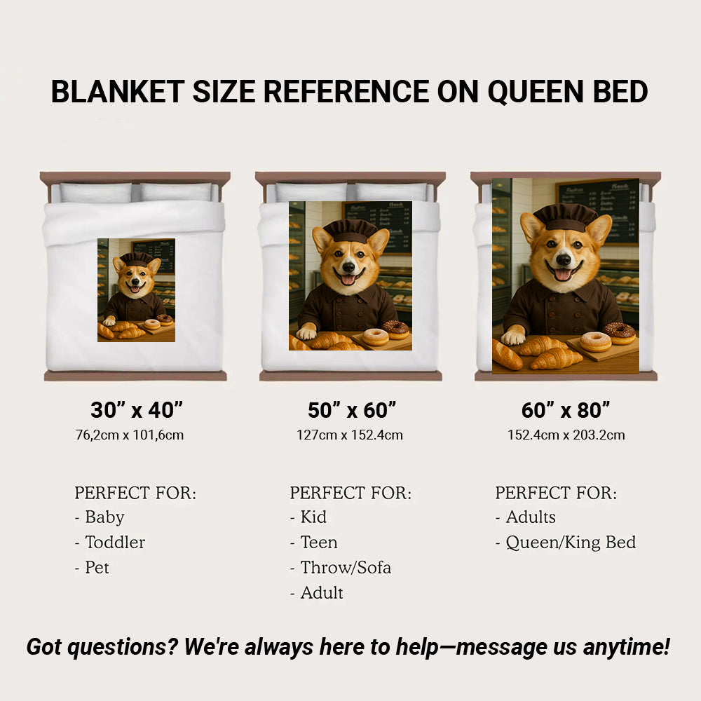 Custom Photo Baker Corgi Dog BlanketGift For Dog Lovers