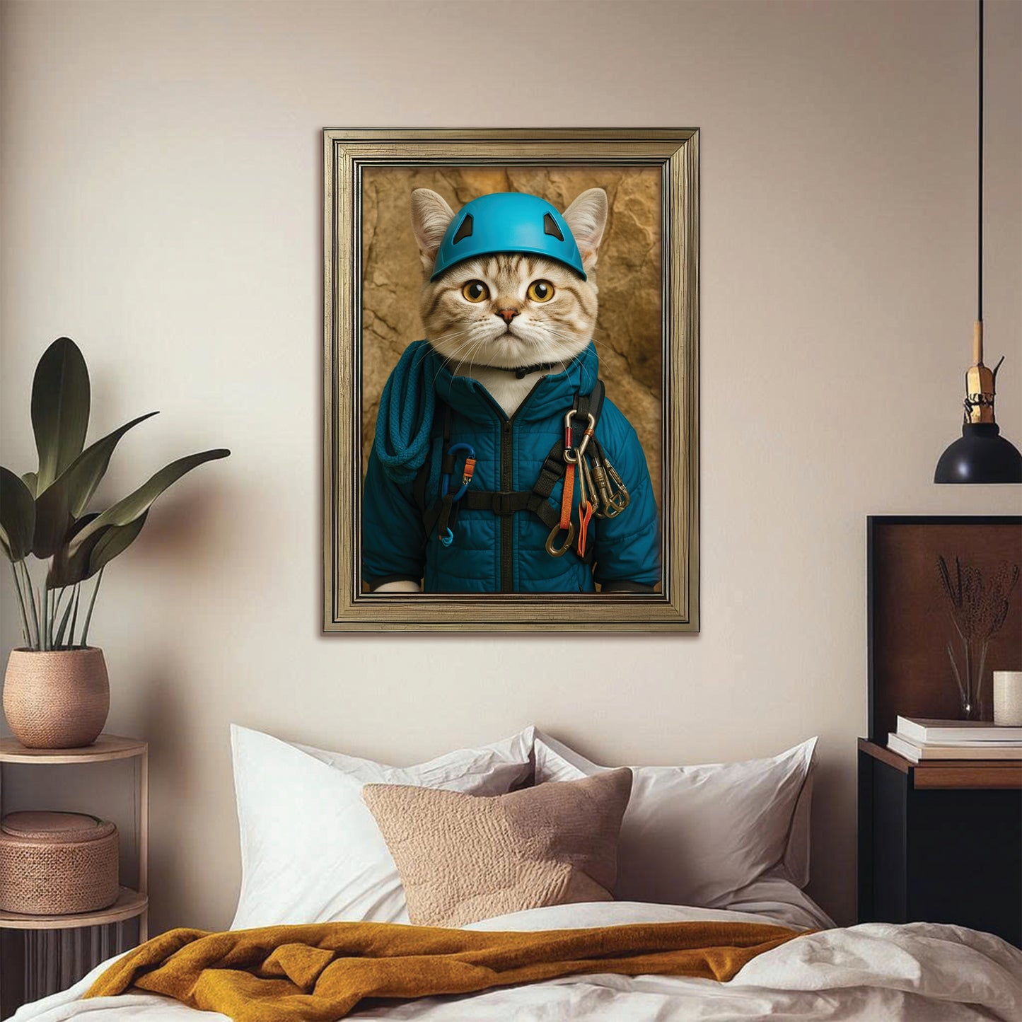 Custom Photo Climber Cat Canvas Framed Wall Art  Gift For Cat Lovers