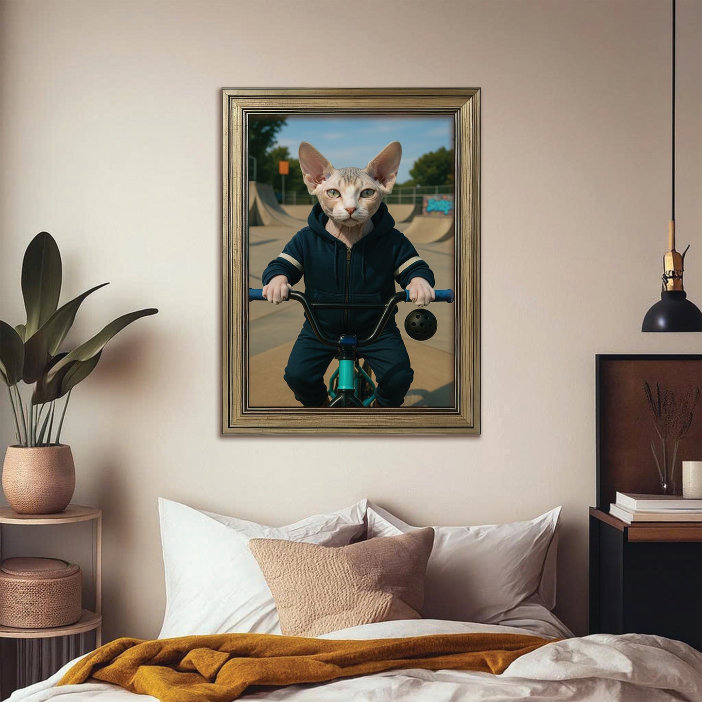 Custom Photo Bmx Bike Cat Canvas Framed Wall Art Gift For Cat Lovers